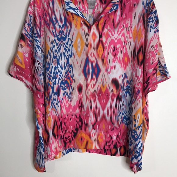 Chicos colorful Ikat-Print Split-Neck Blouse top size 3 - Picture 7 of 16